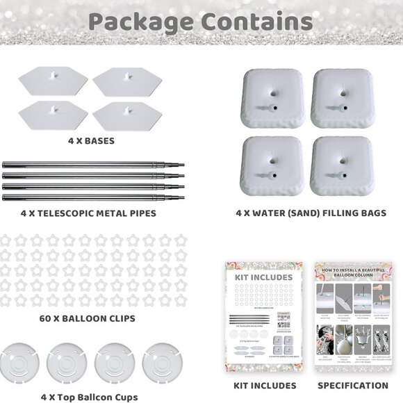 Durable Metal Balloon Column Stand Set - 7 Feet Height for Weddings & Birthdays - Picture 4 of 7